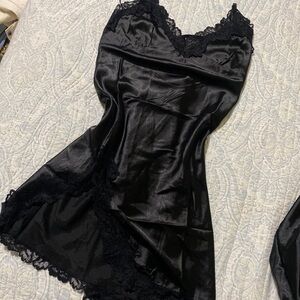 White Fox Boutique Black Satin Lace Mini Dress